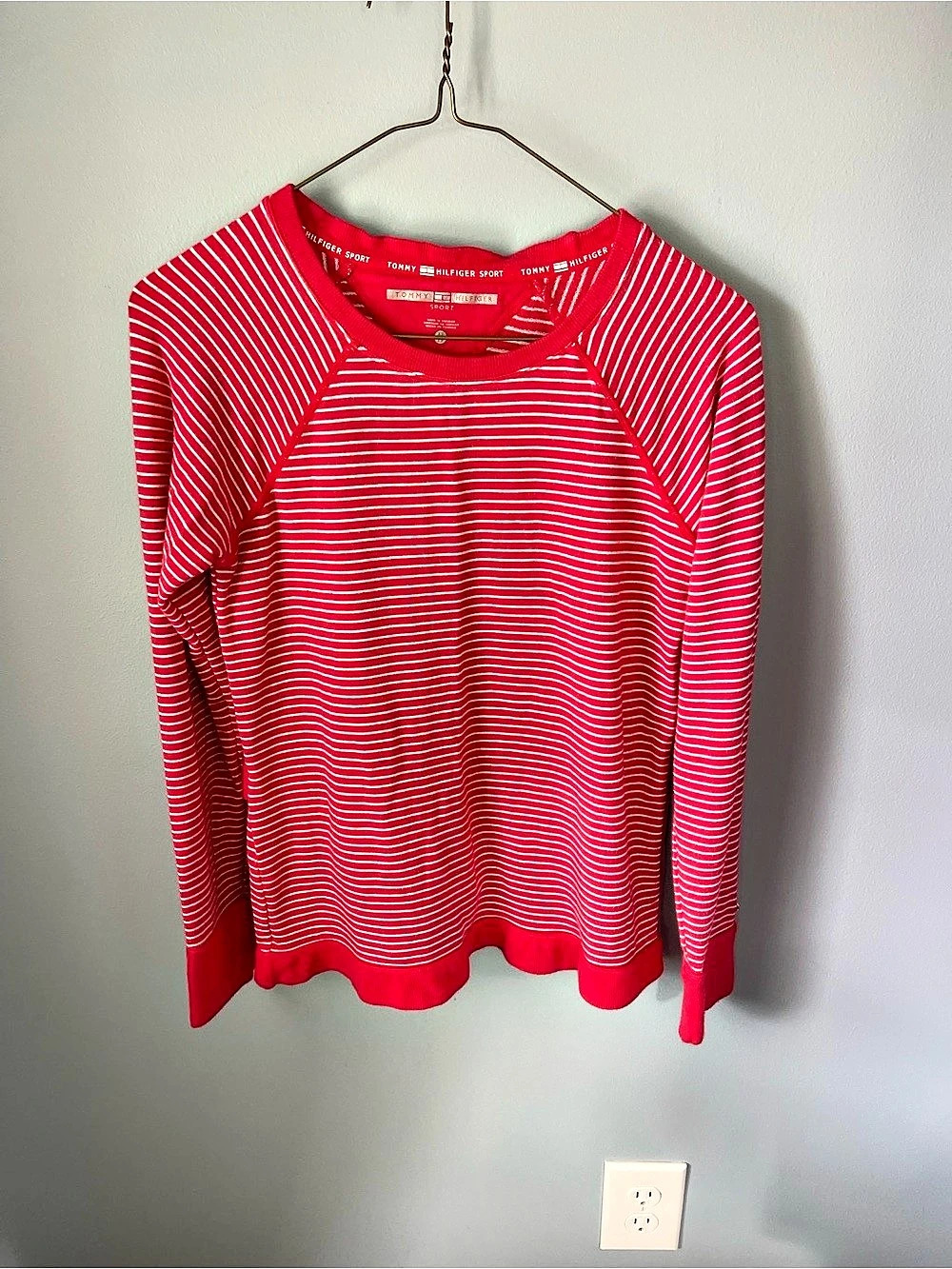 Tommy Hilfiger Sport Striped Long Sleeve Top Red & White Size Medium
